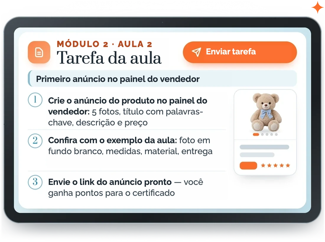 Tarefa do curso no tablet